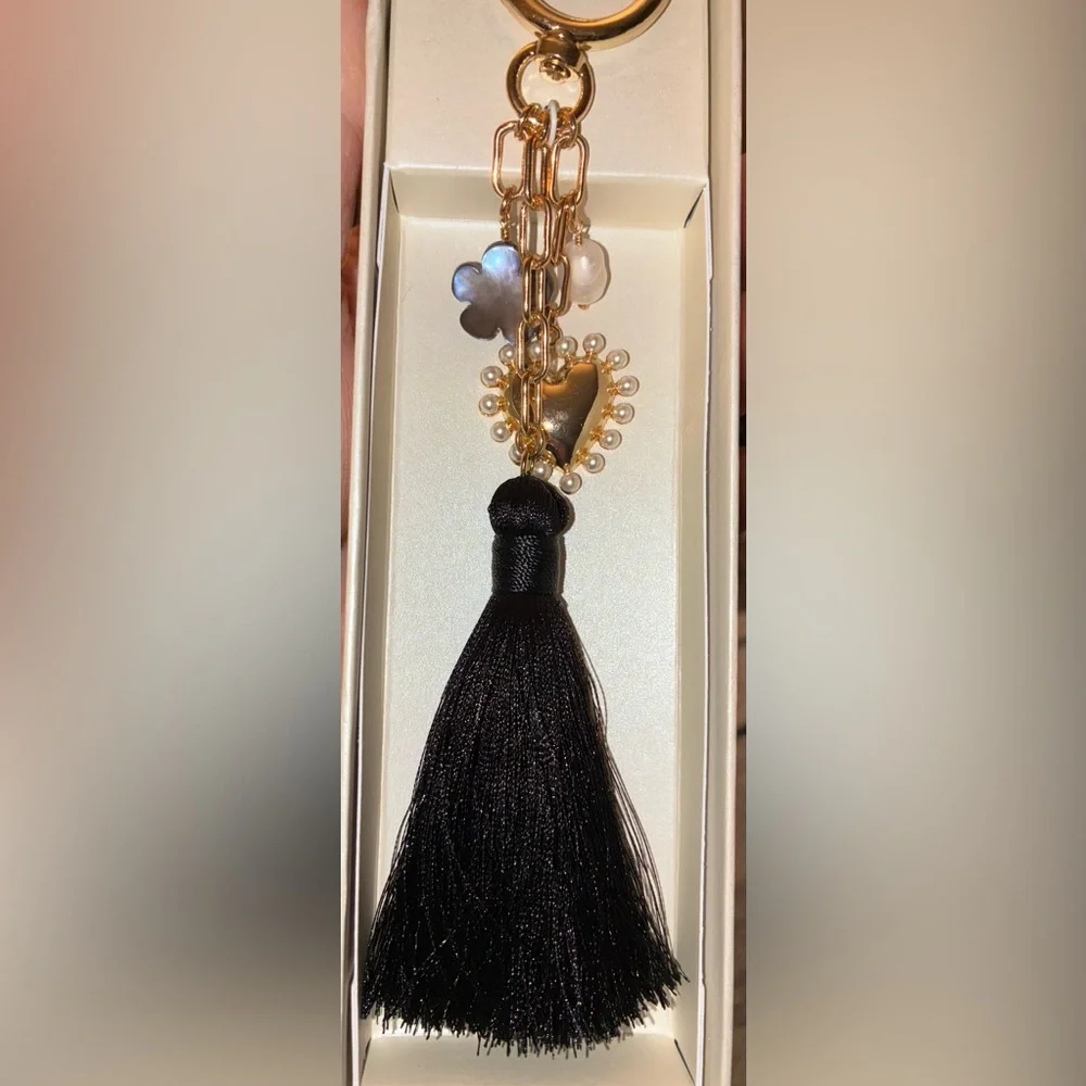 LUNA NORTE TikTok Viral Black Tassel and Charms Elegant Purse Bag Charm NEW NWT
